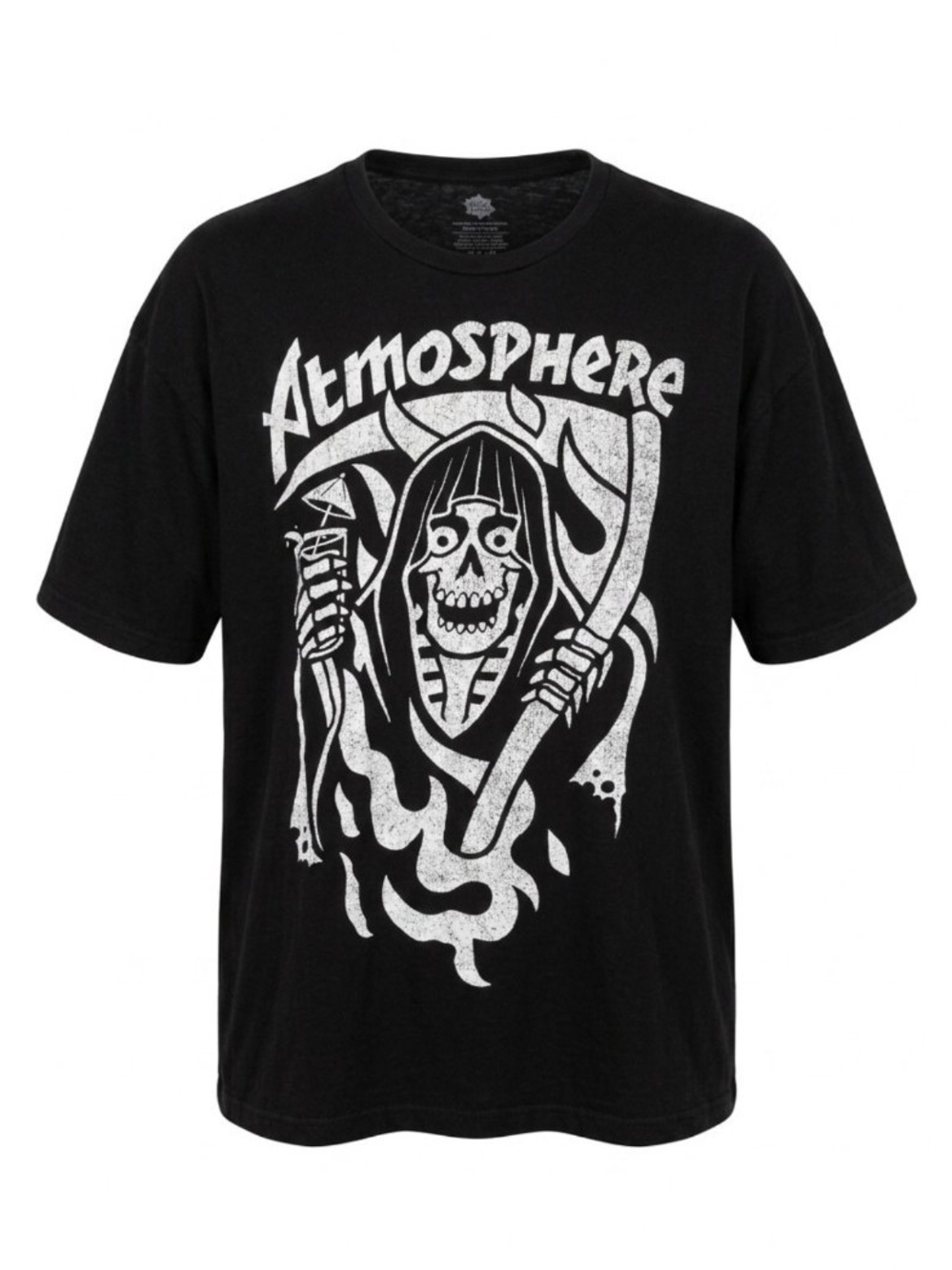 Vintage BAND-T Atmosphere Black Short-Sleeve Tee with White Skull Reaper Graphic